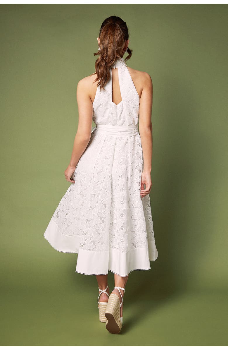 Coast Halterneck Belted Lace Midi Dress, Alternate, color, Ivory