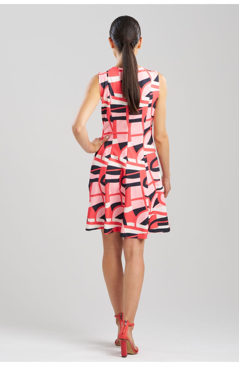 Natori ABSTRACT LINES Sleeveless Pleated Dress, Alternate, color, Cayenne
