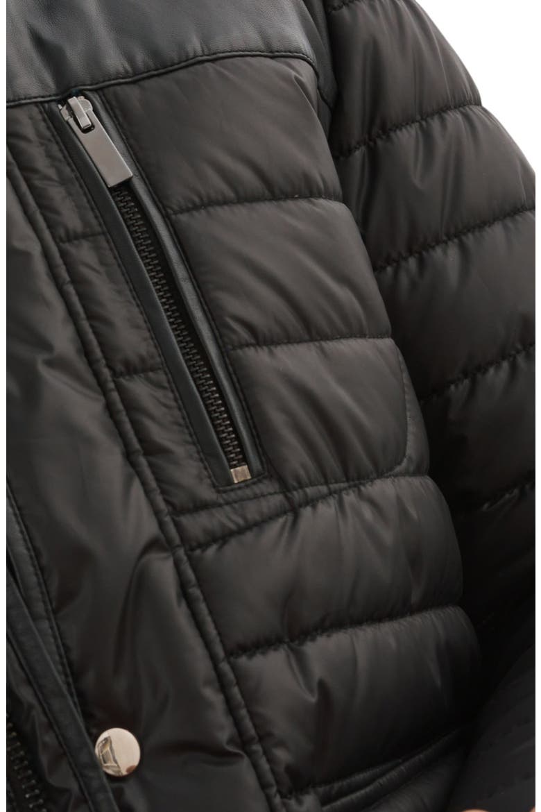 Leather Trim Channel Quilt Jacket, Alternate, color, BLACK