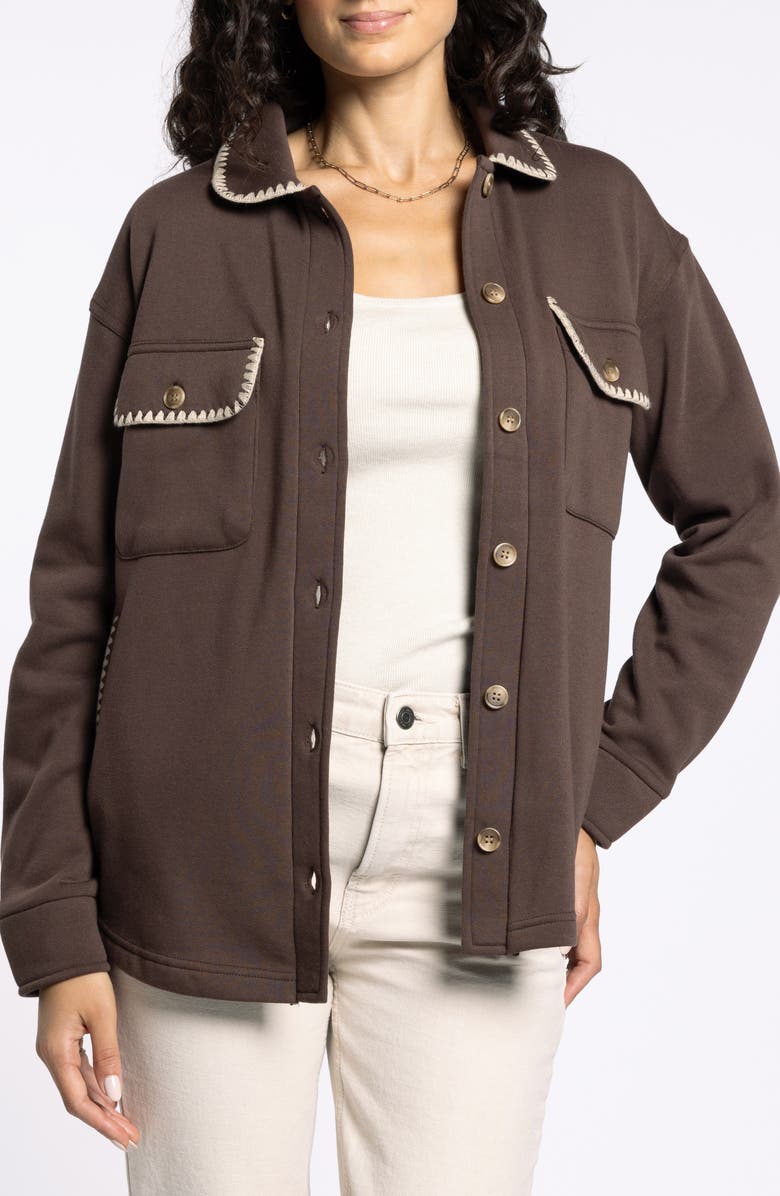 Thread & Supply Carmine Contrast Trim Cotton Blend Fleece Jacket, Main, color, Coffee