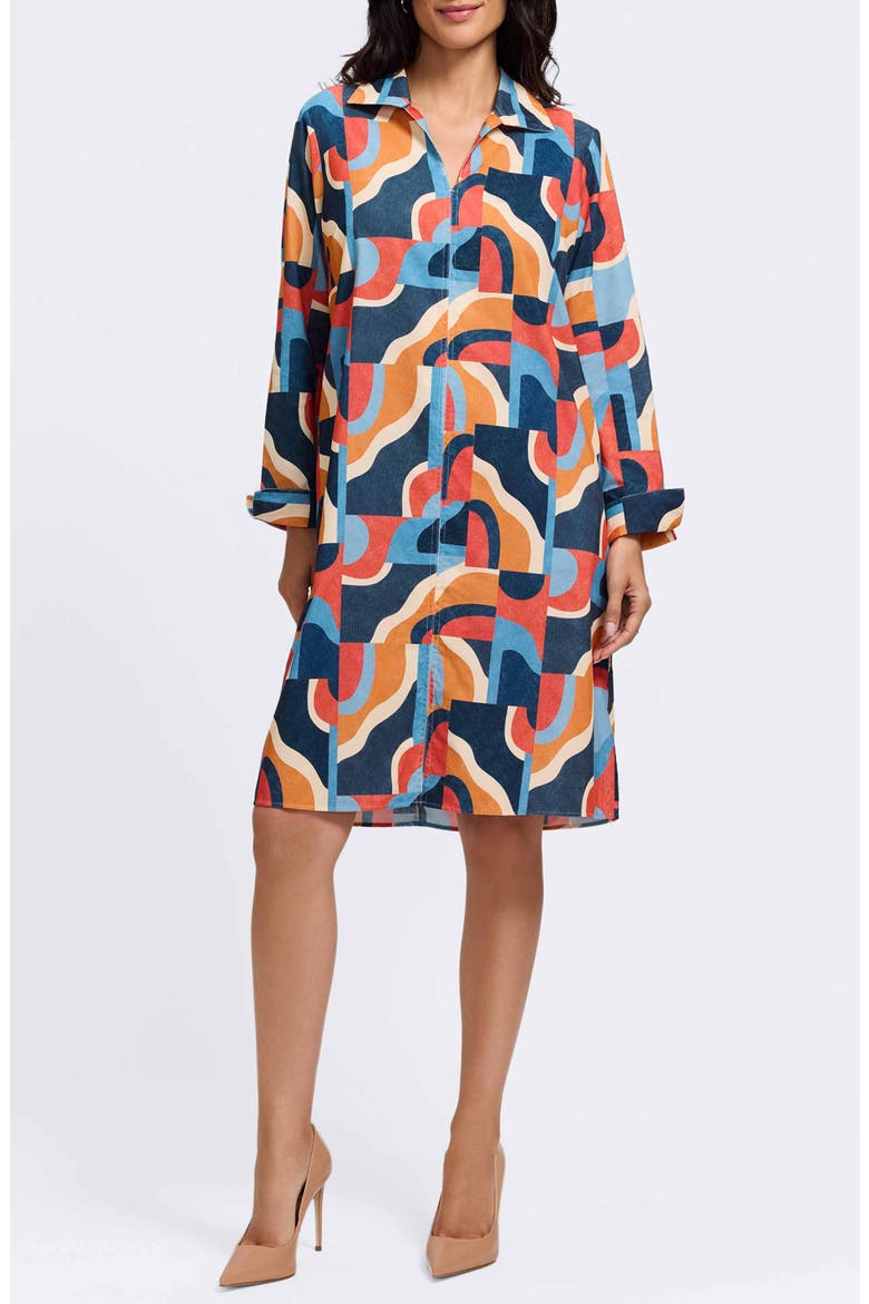 Agnes Print Corduroy Long Sleeve Dress, Main, color, BLUE/ RED MULTI