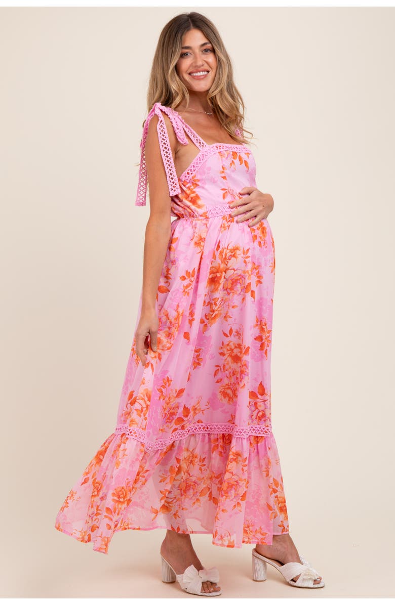 PinkBlush Floral Shoulder Tie Tiered Maxi Dress, Alternate, color, Pink
