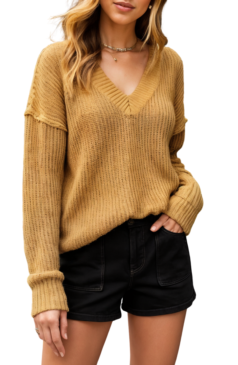 Knit and Lounge Oversized V-Neck Knit Sweater with Ribbed Details, Alternate, color, 