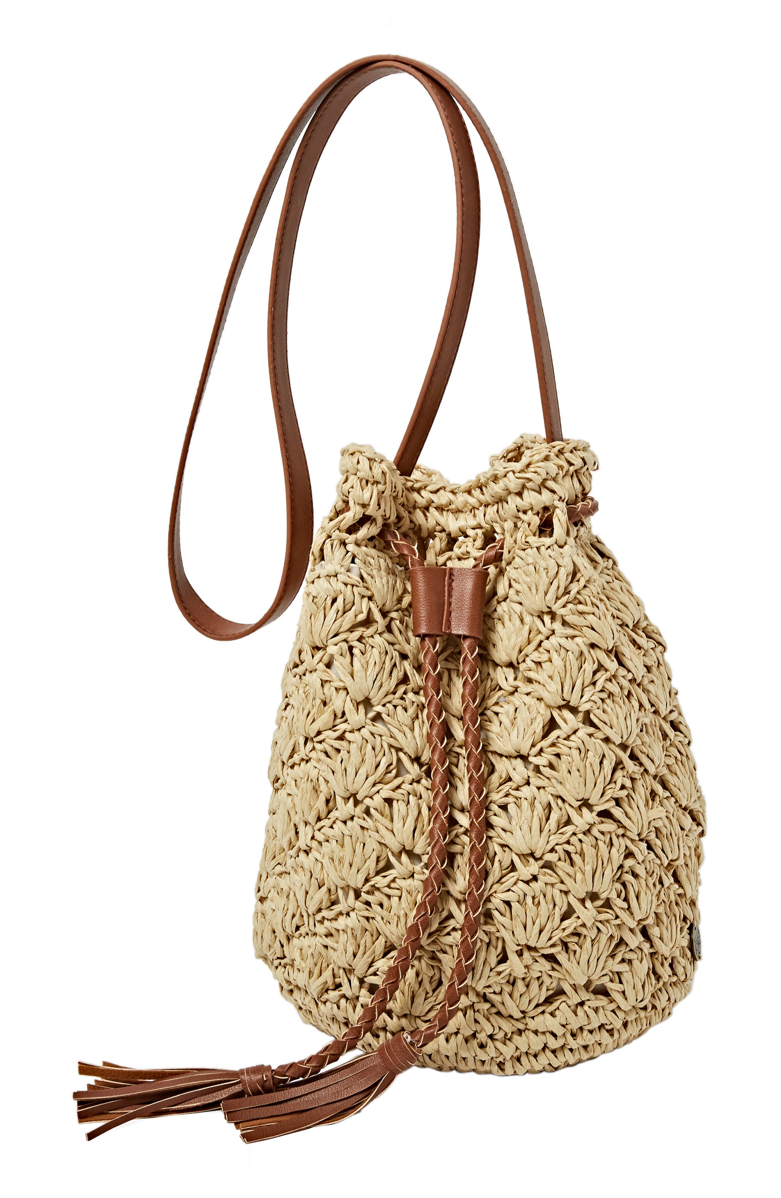 Billabong Wake Up Straw Bucket Bag, Alternate, color, 
