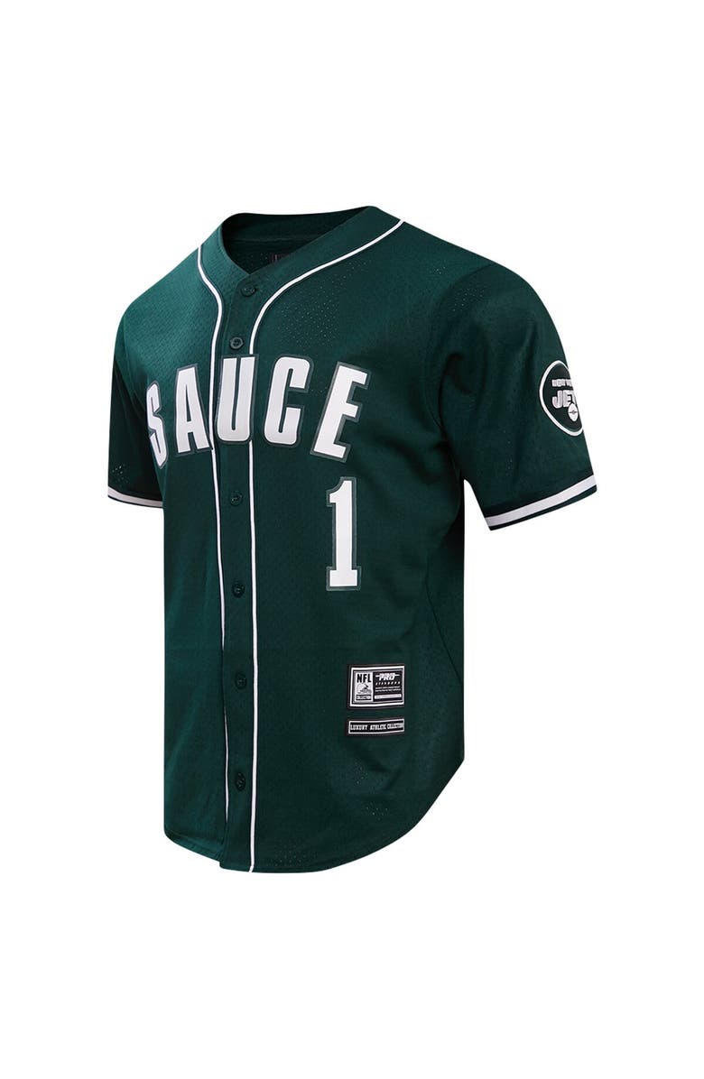 PRO STANDARD Men's Pro Standard Ahmad Sauce Gardner Green New York Jets Mesh Button-Up Baseball Jersey, Alternate, color, Green