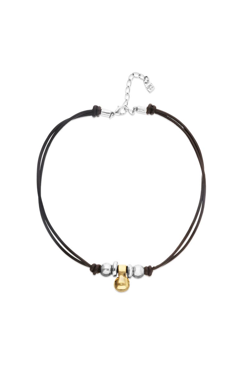 Leather Necklace with Three Dials Plated in a Mix of Silver and 18K Gold, Main, color, Gold