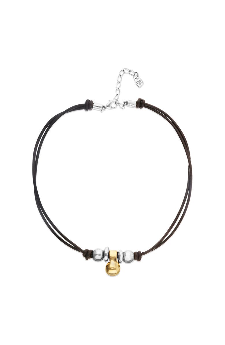 UNODE50 Leather necklace with three dials plated in a mix of silver and 18k gold, Main, color, Gold