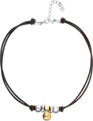 UNODE50 Leather necklace with three dials plated in a mix of silver and 18k gold