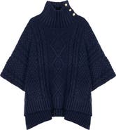 Lauren Ralph Lauren Button Neck Cable Knit Poncho