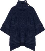 Lauren Ralph Lauren Button Neck Cable Knit Poncho