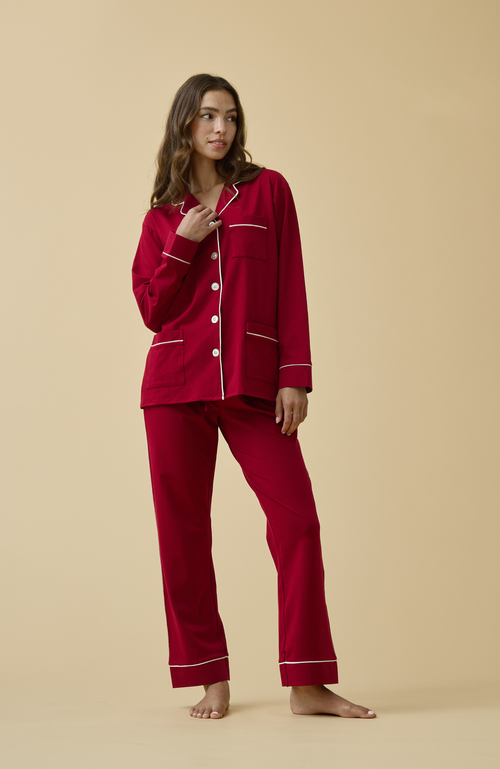 Kip. Kip Luxe Stretch Cotton Pajama Set In Red