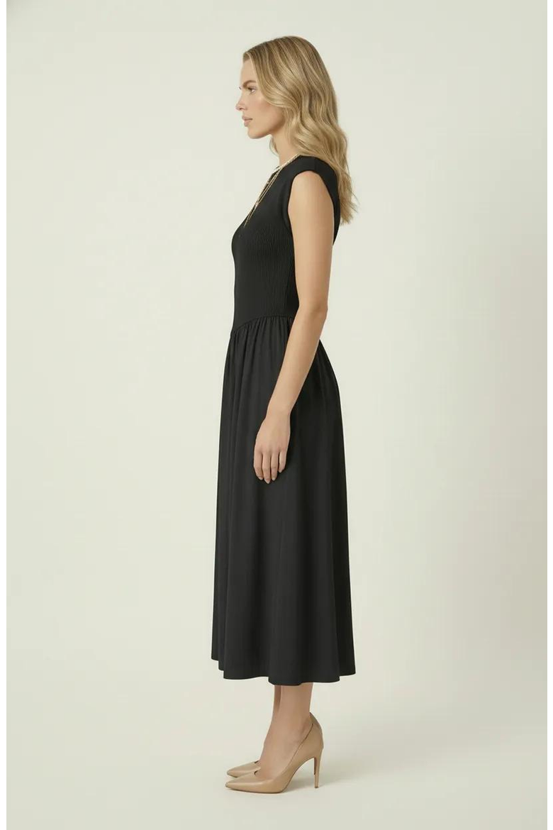 Cap Sleeve Fitted Gathered Midi Dress, Alternate, color, Black
