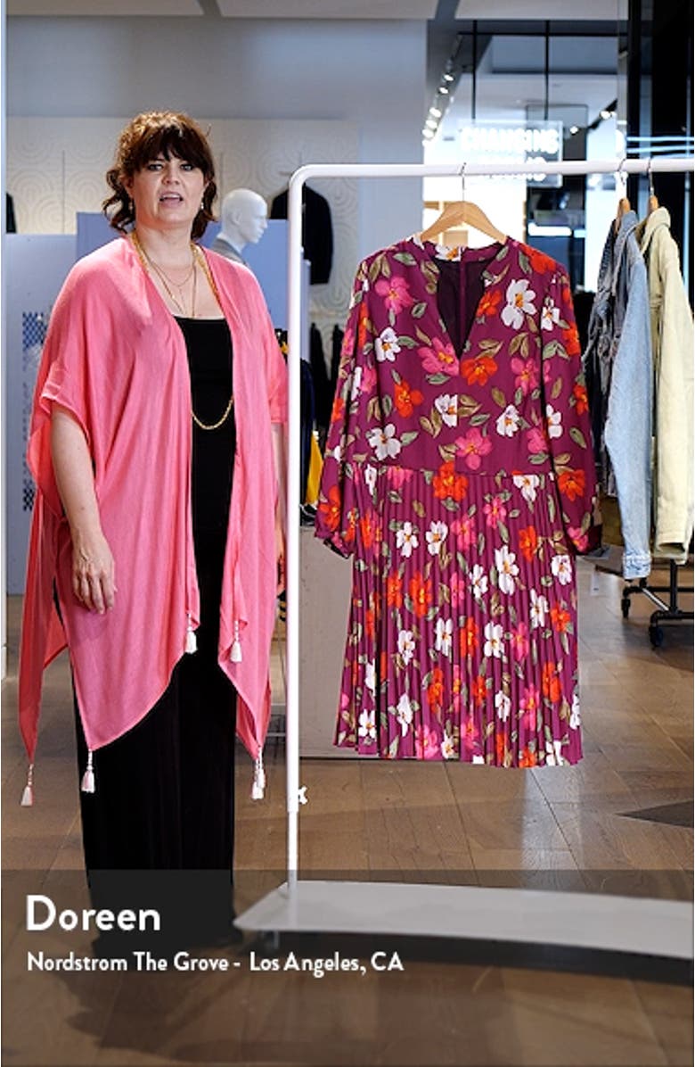 Floral Pleated Long Sleeve Fit & Flare Dress, sales video thumbnail