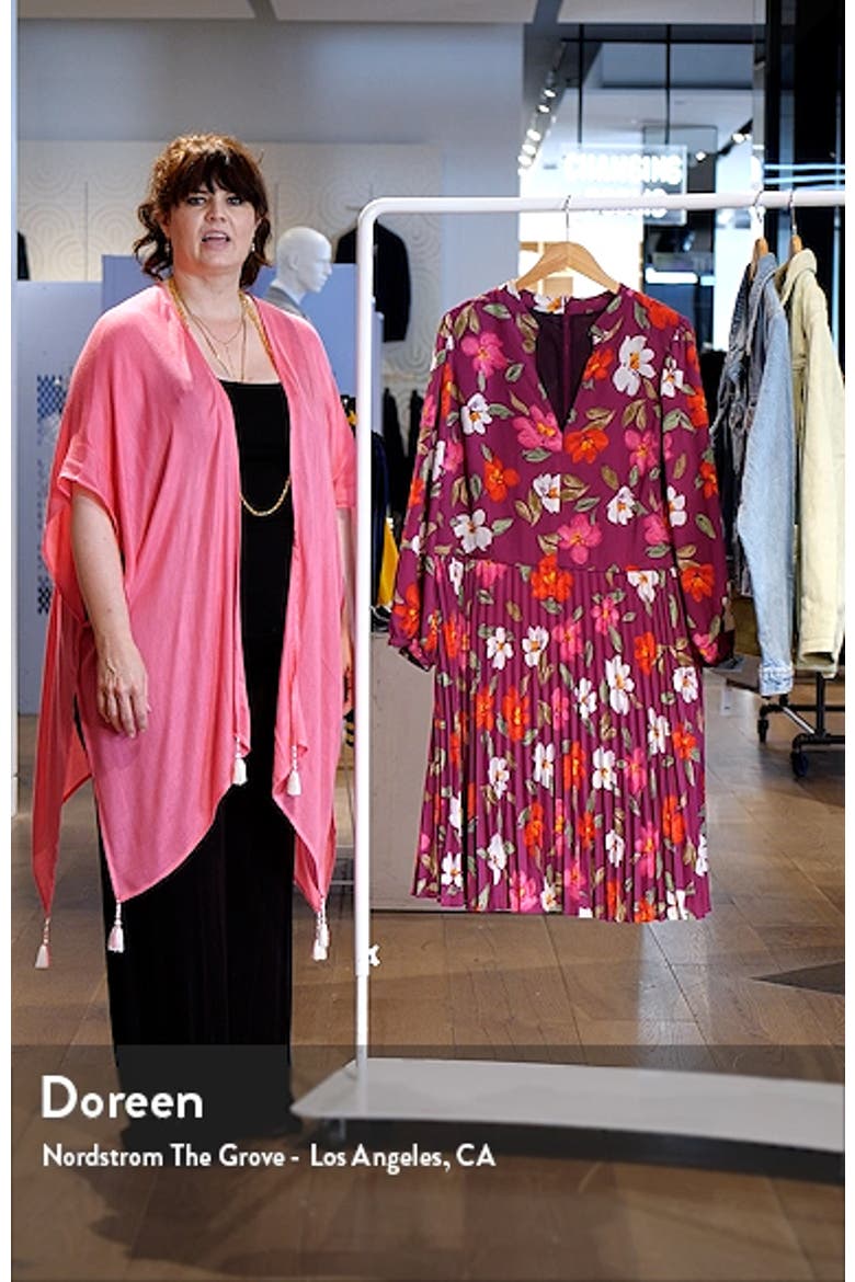 Floral Pleated Long Sleeve Fit & Flare Dress video