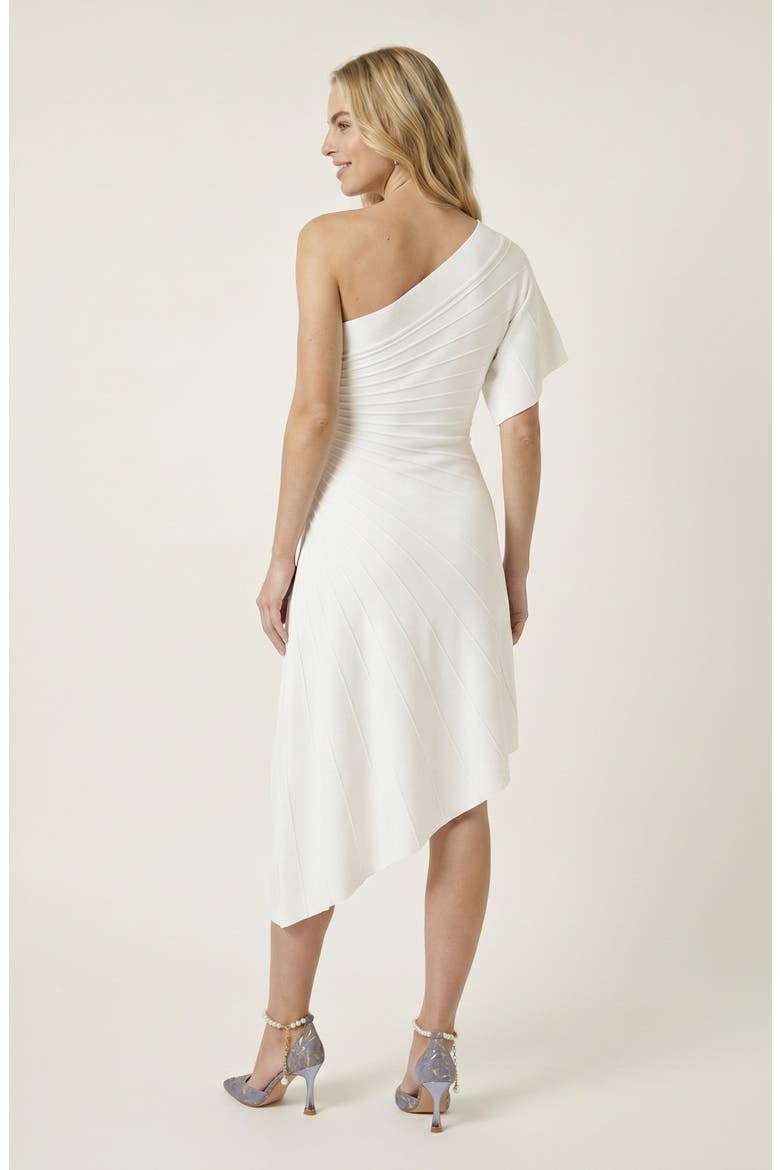 One Shoulder Knitted Dress with Slim Waist and Flared Hem, Alternate, color, White