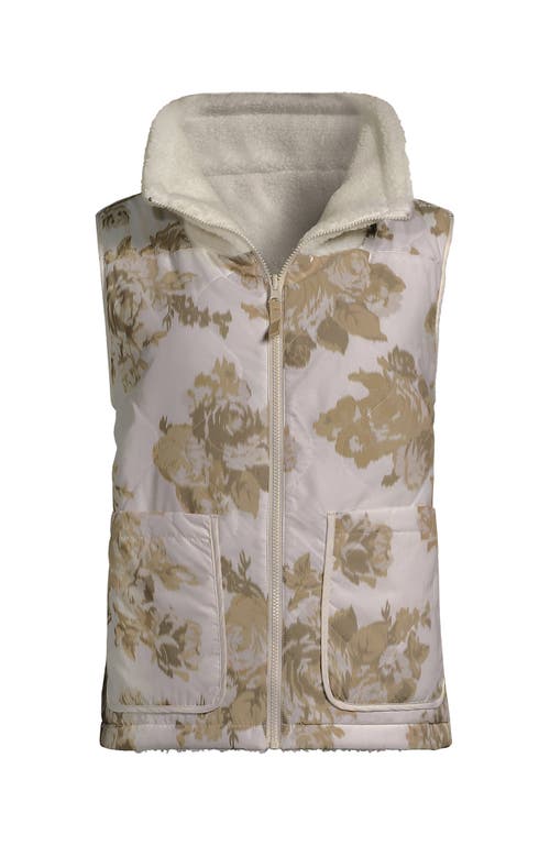 Lands' End Plus Size High Pile Fleece Reversible Mixed Media Vest In Multi