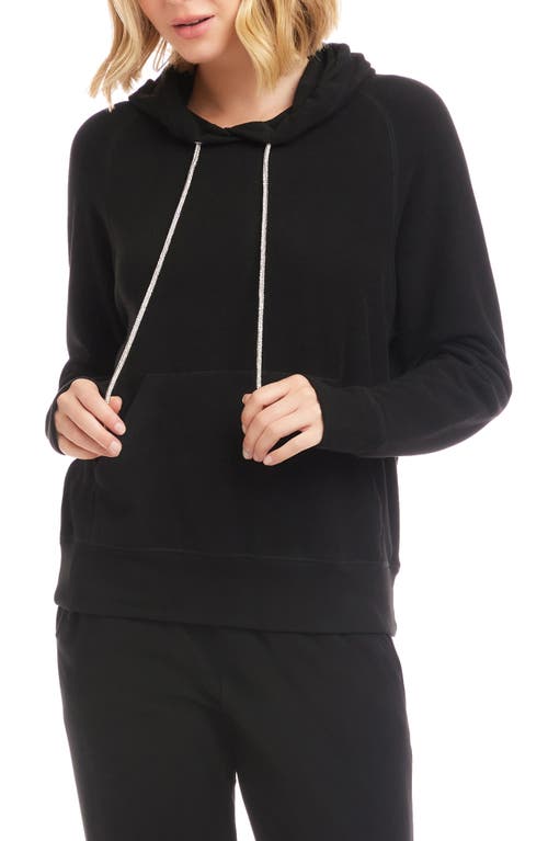 Karen Kane Rhinestone Drawstring Double Knit Hoodie In Black