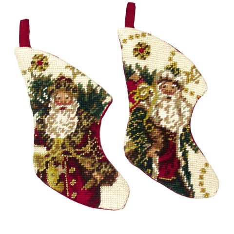 Antique Santa Petit Point Mini Christmas Stocking A/2