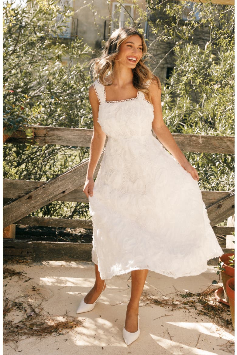 Gabbie Floral Corded Lace Midi Dress, Alternate, color, WHITE