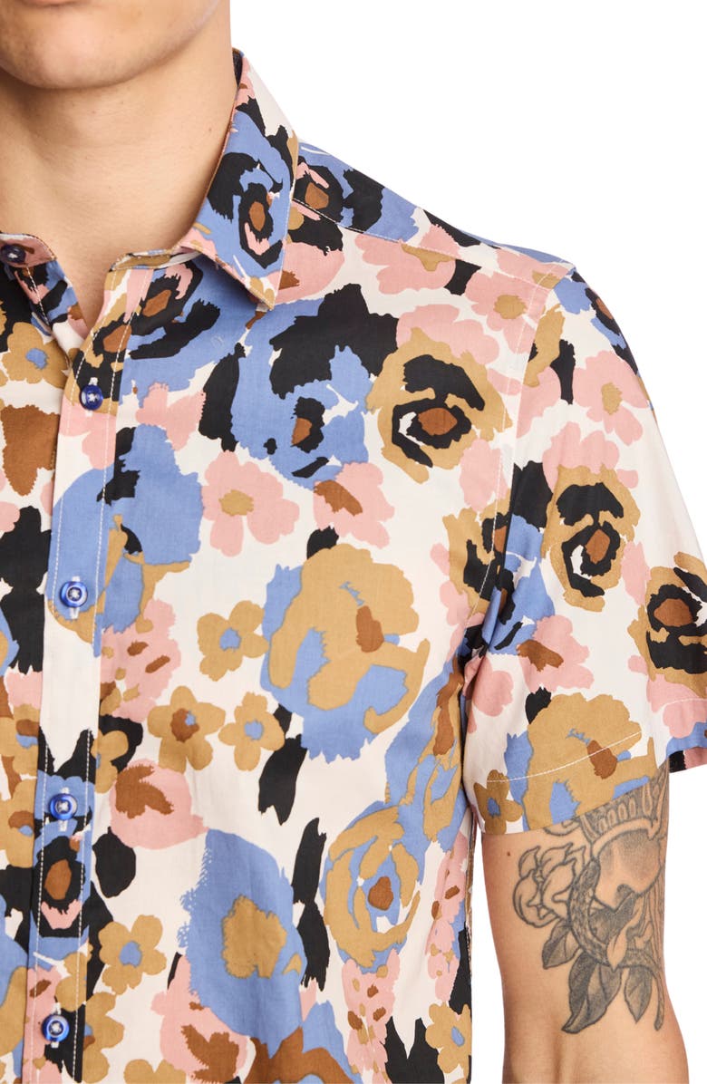 PAISLEY & GRAY Sawyer Trim Fit Floral Short Sleeve Button-Up Shirt, Alternate, color, Blue Pink Brown