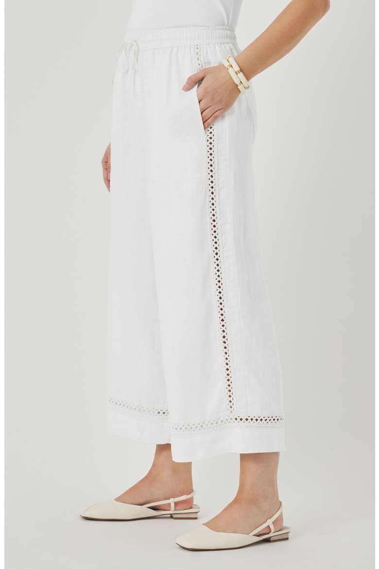 Stella Lace Inset Crop Linen Pants, Alternate, color, WHITE