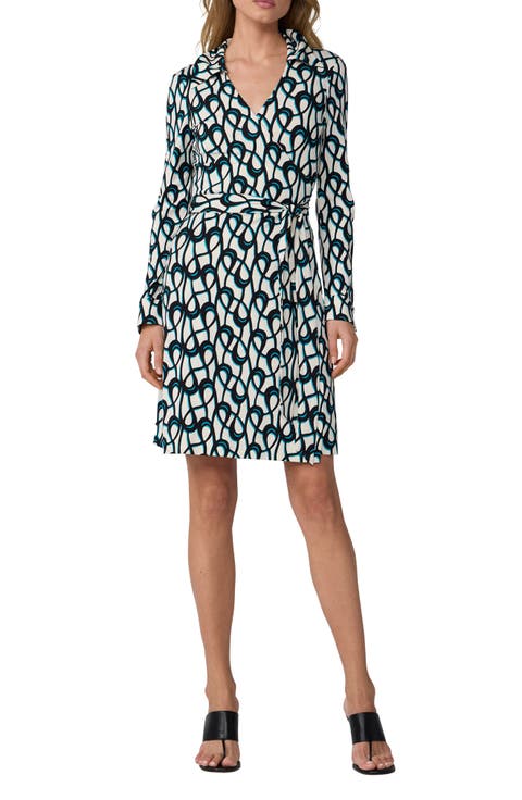 Jeanne Print Long Sleeve Silk Wrap Dress