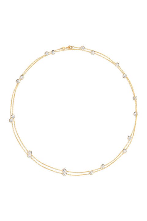Yellow Gold Vermeil CZ Station Wrap Necklace
