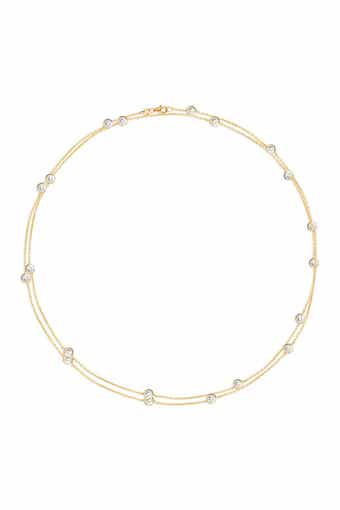 GABI RIELLE Yellow Gold Vermeil CZ Station Wrap Necklace