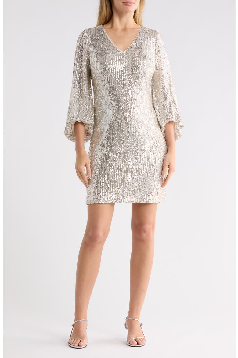 Social Sequins Long Sleeve Dress, Main, color, SILVER