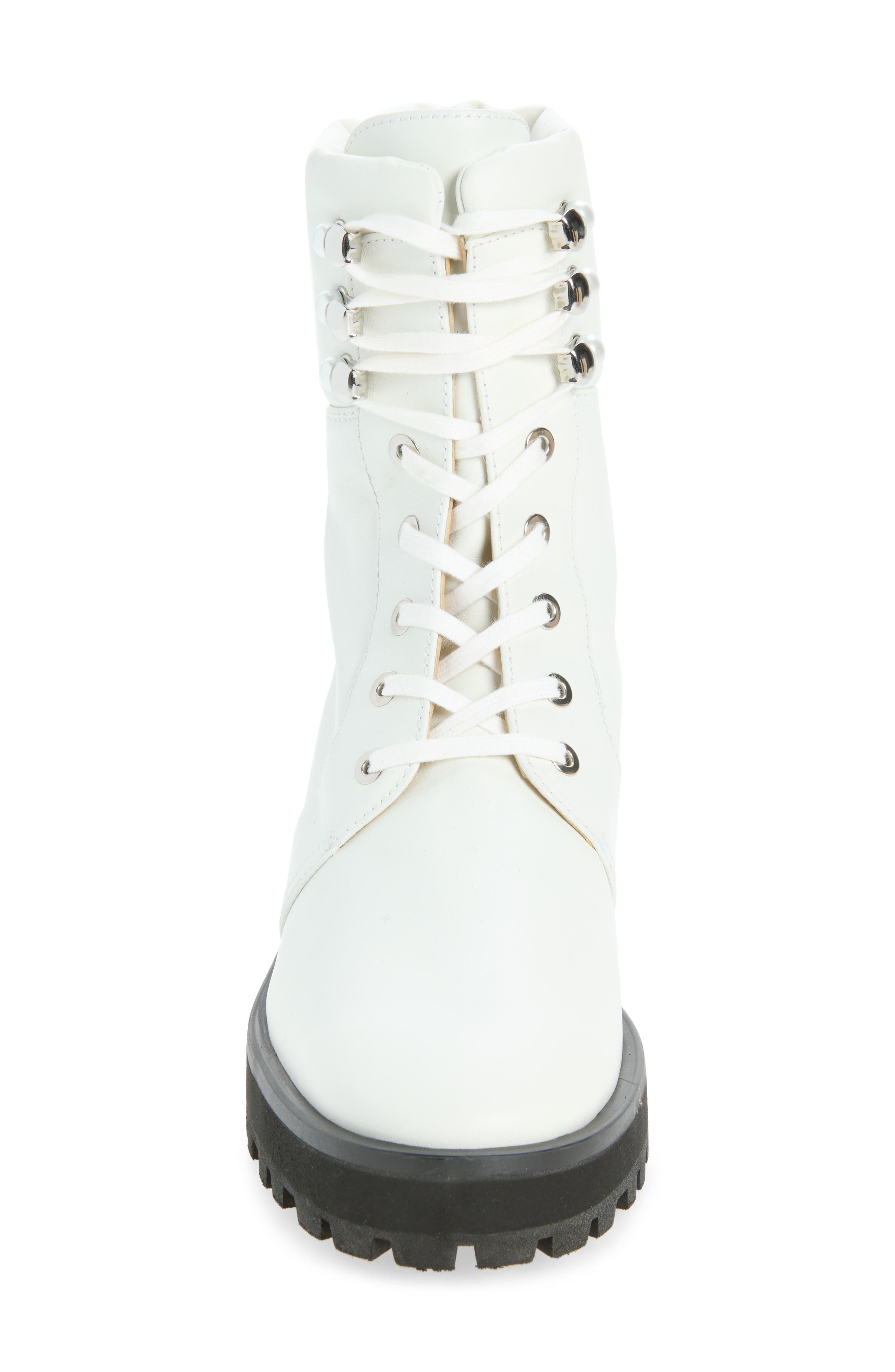 Pearly Lace-Up Leather Bootie, Alternate, color, WHITE.