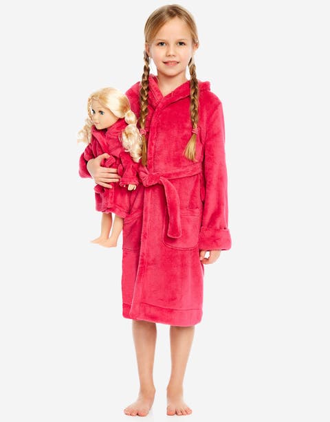 Girls Fleece Hooded Robe with Matching Doll Robe