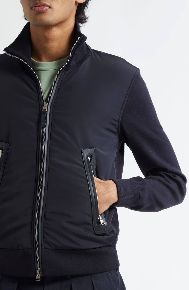 TOM FORD Mixed Media Zip Front Cardigan, Alternate, color, Hb800 Blue