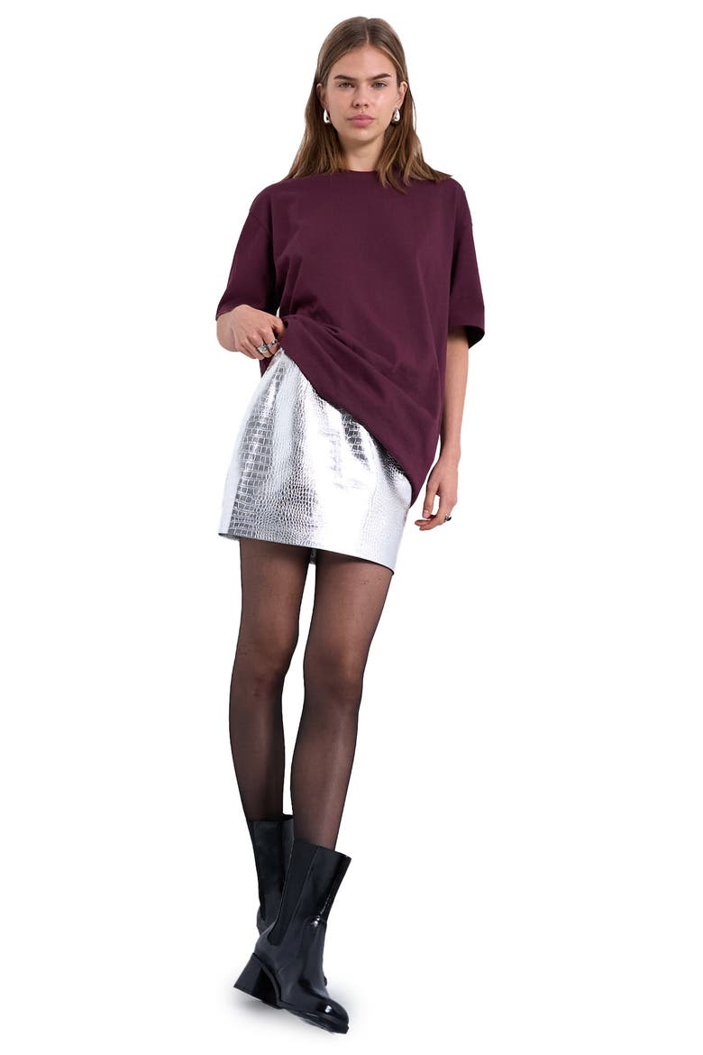 Croc Embossed Metallic Faux Leather Miniskirt, Main, color, SILVER