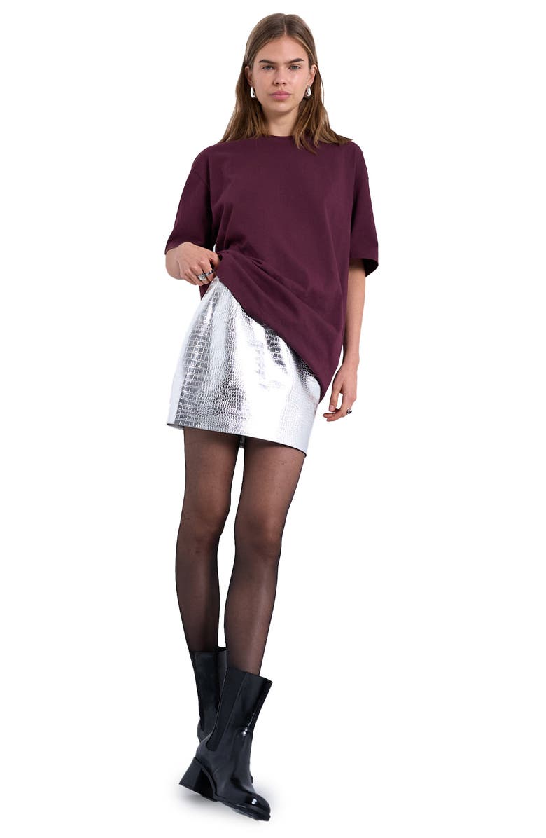 Topshop Croc Embossed Metallic Faux Leather Miniskirt, Main, color, Silver