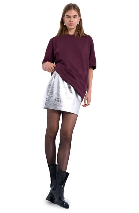 Croc Embossed Metallic Faux Leather Miniskirt