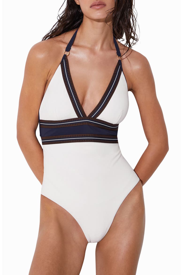 Giana Halter One-Piece Swimsuit, Main, color, IVORY/ NAVY