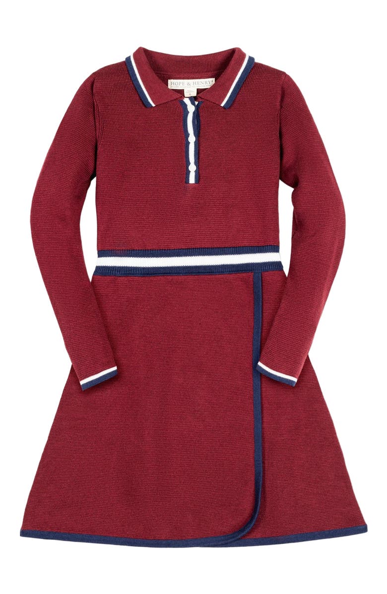 Hope & Henry Girls' Organic Henley Sweater Dress, Toddler, Main, color, Oxblood With Tipping