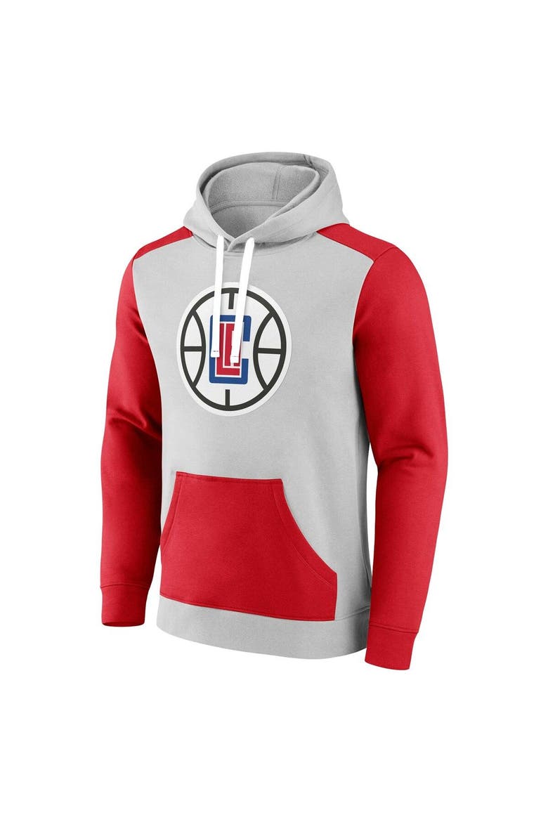 Men's Fanatics Branded Gray/Red LA Clippers Arctic Colorblock Pullover Hoodie, Alternate, color, Gray
