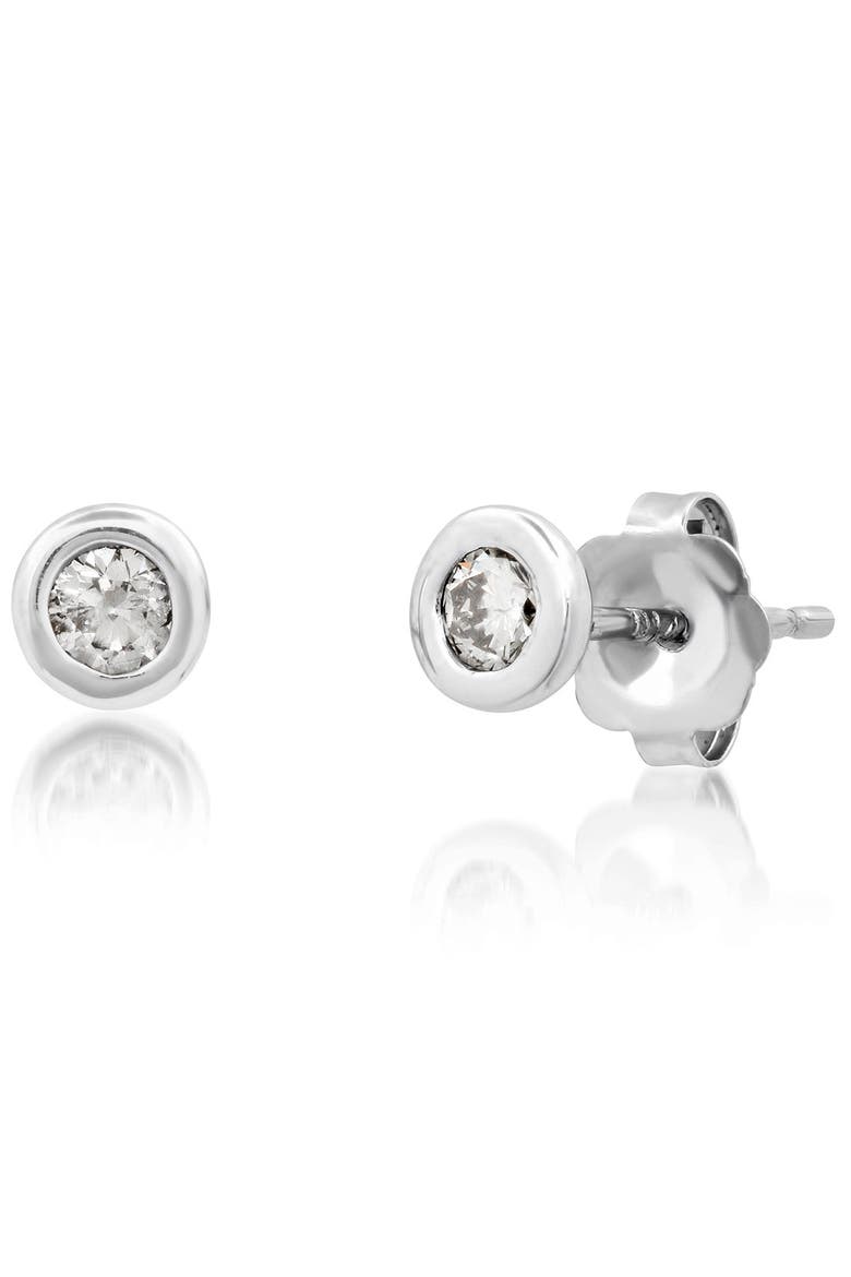 14K Gold Diamond Bezel Stud Earring, Main, color, WHITE GOLD