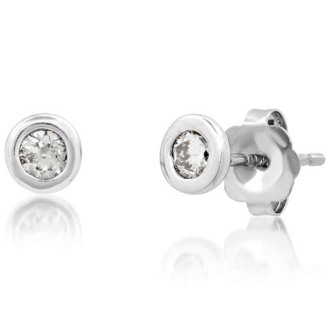 14K Gold Diamond Bezel Stud Earring