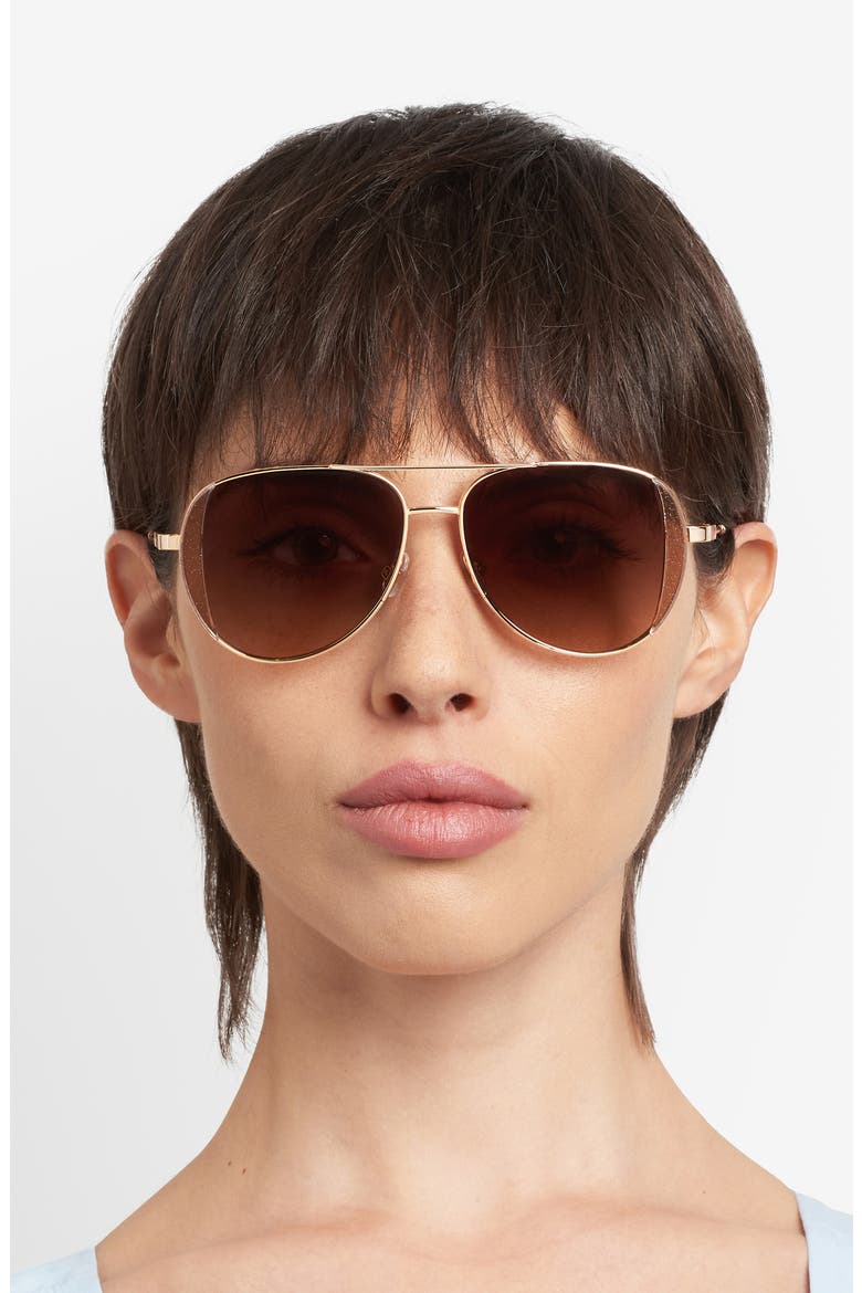 navigator 53mm aviator sunglasses, Alternate, color, GOLD GLITTER/ BROWN SF