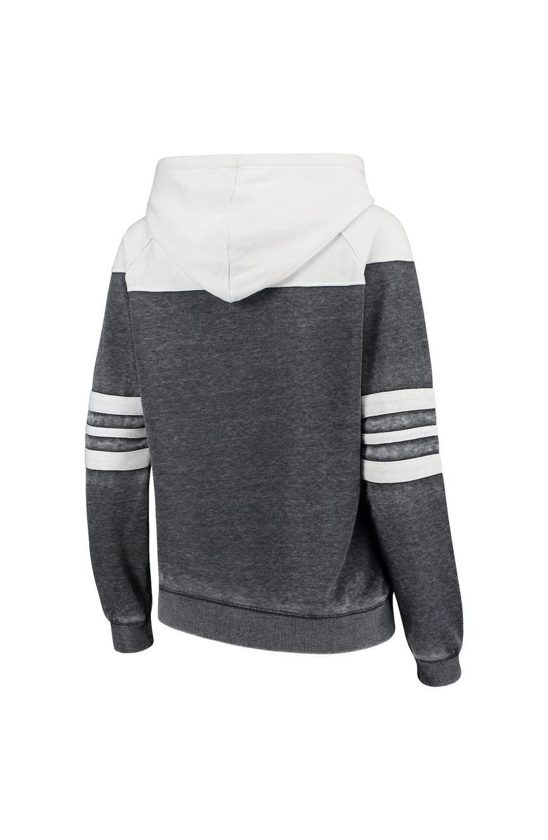 CAMP DAVID Women's Heathered Charcoal/White Iowa Hawkeyes Blitz Sleeve Striped Blocked Raglan Hoodie, Alternate, color, 