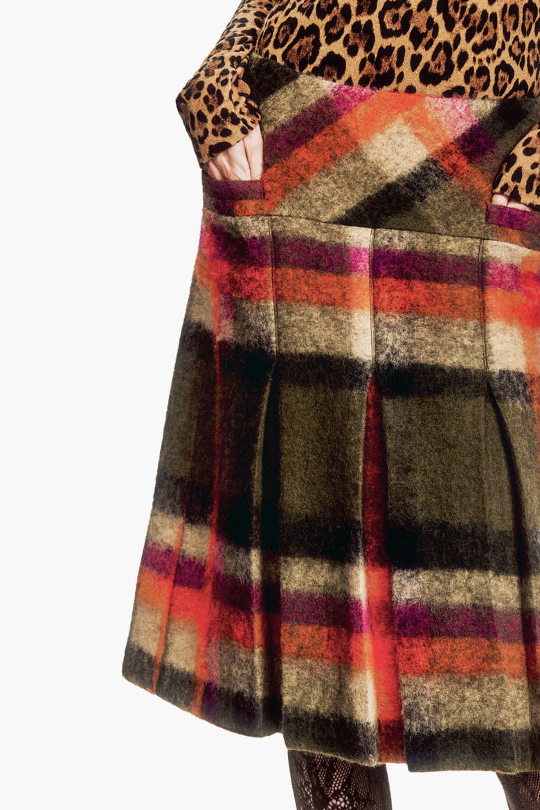 Brushed Wool Plaid Pleated Skirt, Alternate, color, AUTUMN MULTI