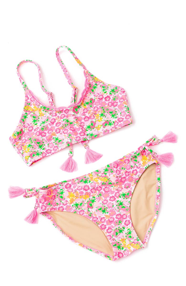 Shade Critters Kids' Fresh Floral Lace-Up Two-Piece Swimsuit, Alternate, color, Pink