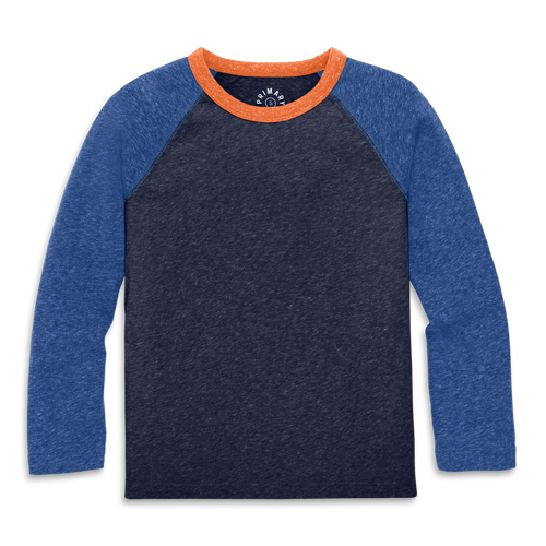 Primary Kids Heathered Long Sleeve Baseball Tee In Blue