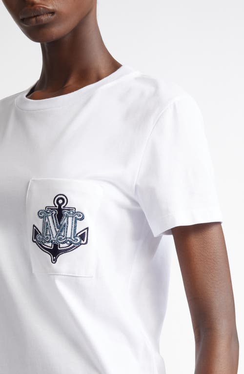 Shop Max Mara Acacia Anchor Crystal Embellished Logo Cotton Graphic T-shirt In White/blue