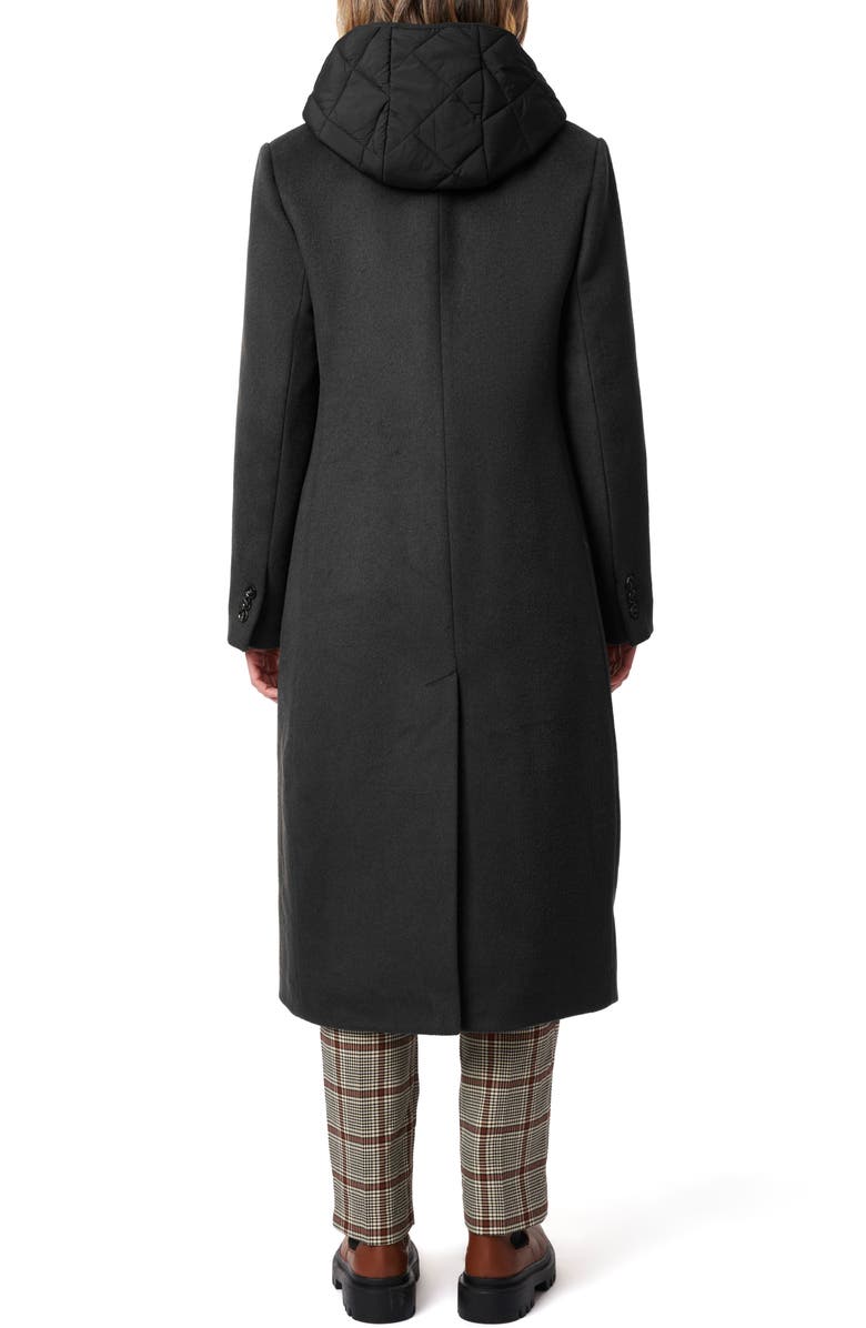 Bernardo Long Coat with Hooded Quilted Bib, Alternate, color, Black