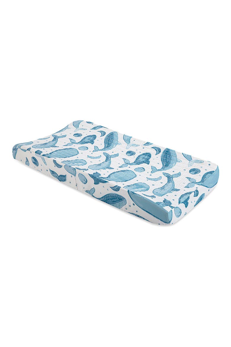 Quilted Changing Pad Cover, Main, color, BLUE/ WHITE