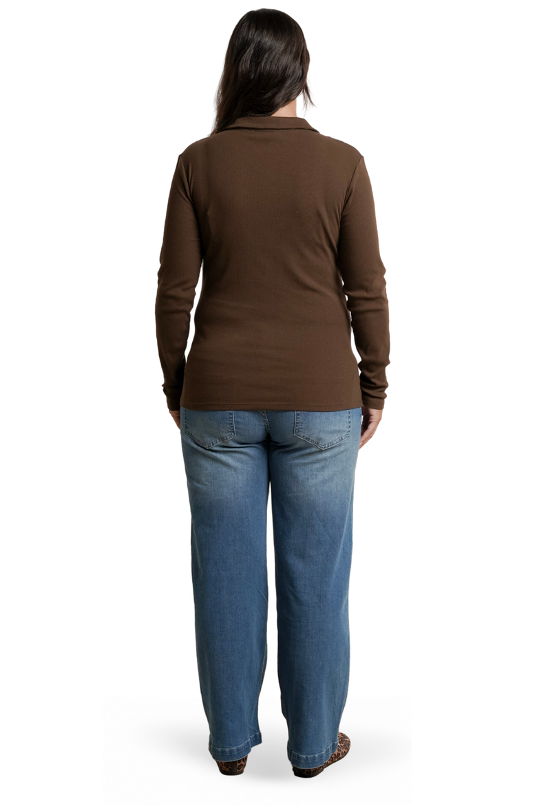 Paige Polo Maternity & Nursing Ribbed Tee, Alternate, color, Chocolate