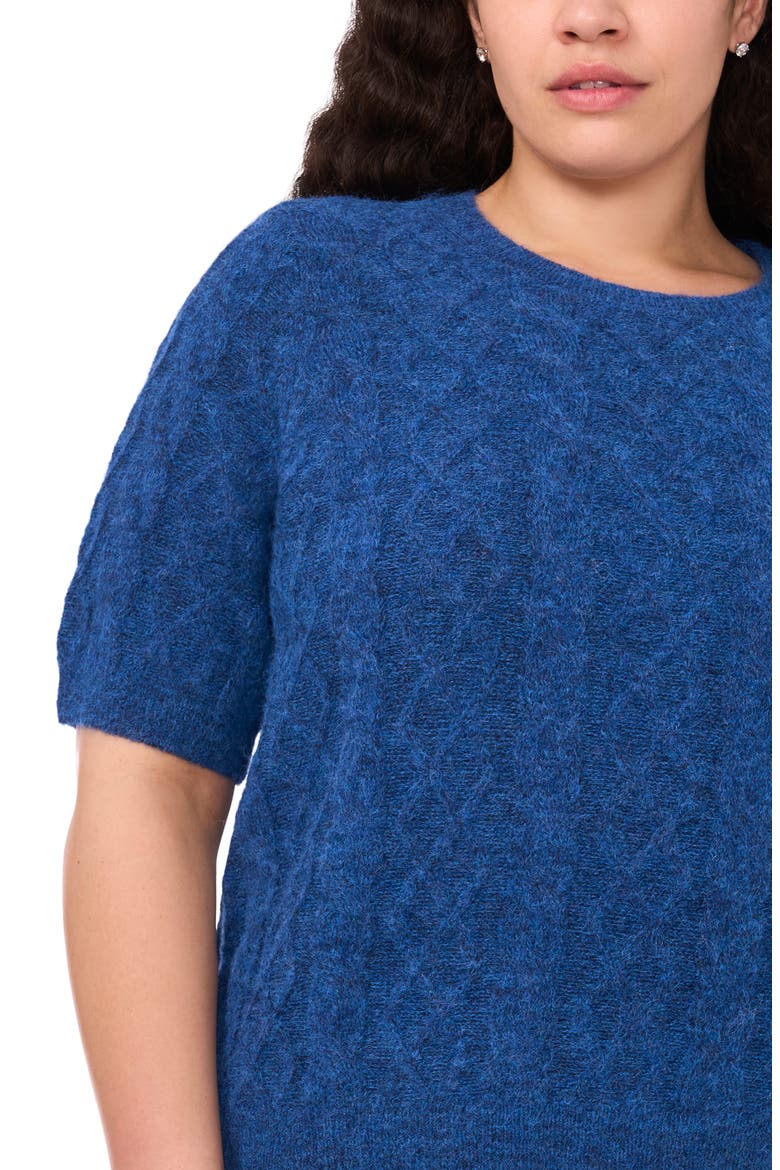 Fuzzy Cable Stitch Short Sleeve Crewneck Sweater, Alternate, color, MOUNTAIN BLUE